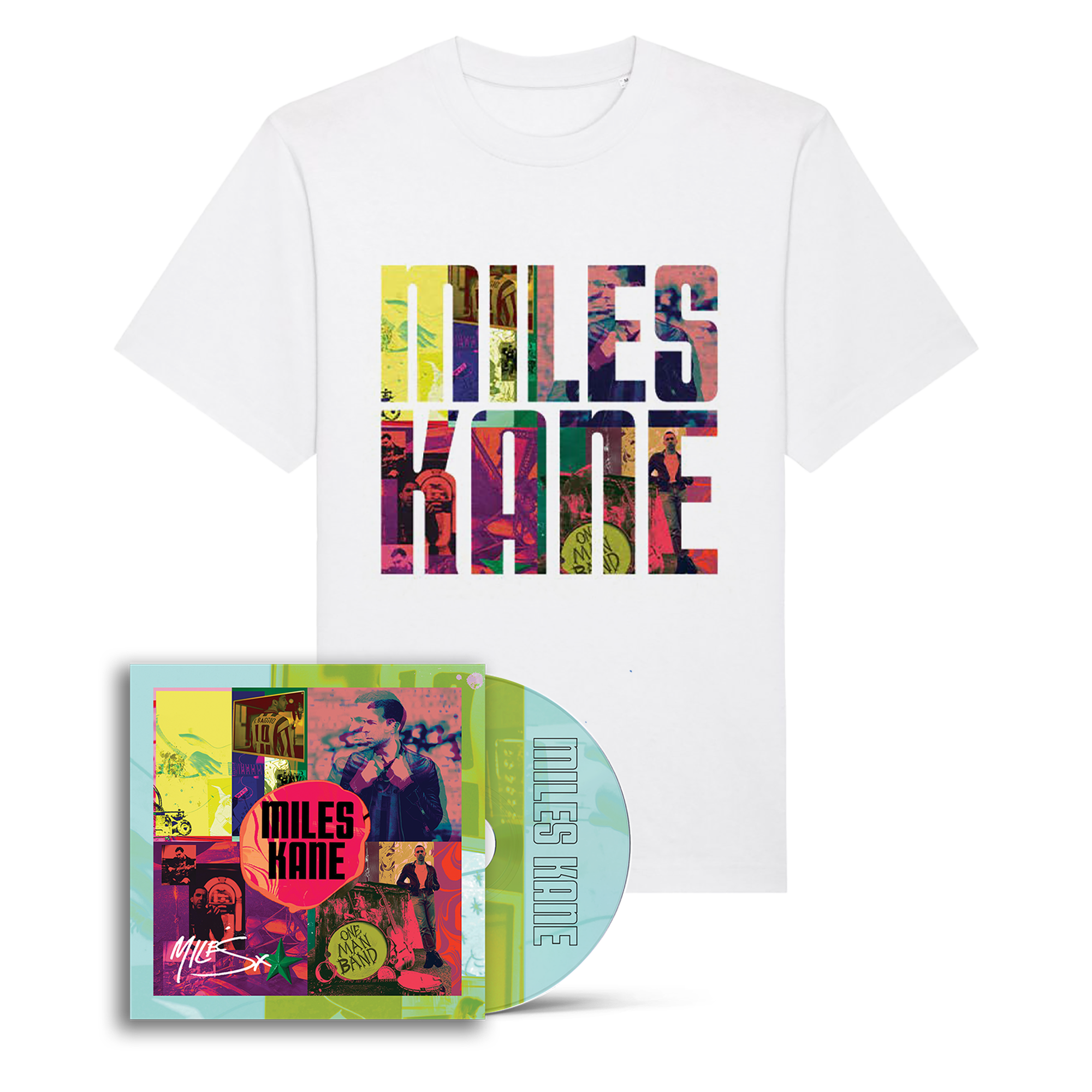 One Man Band: Alt Art Signed CD + White Infill Text Tee